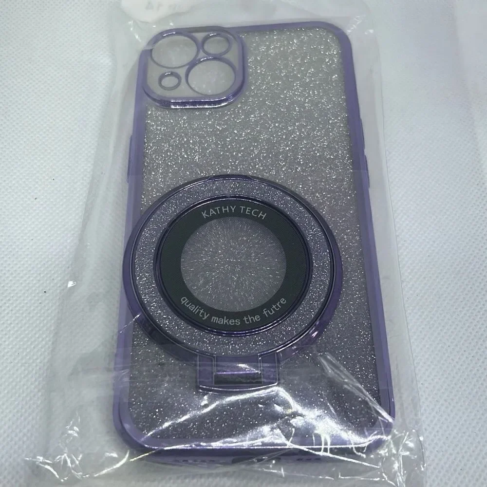 Magnetic Gradient Glitter Ring Soft Phone Case For iPhone 14 Stand Mobile